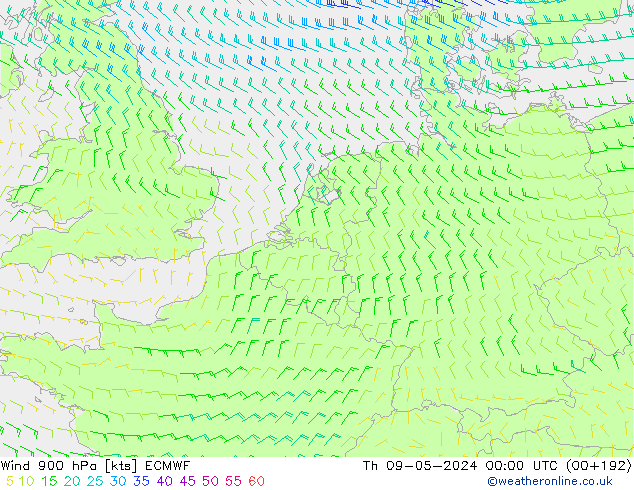 Wind 900 hPa ECMWF Th 09.05.2024 00 UTC