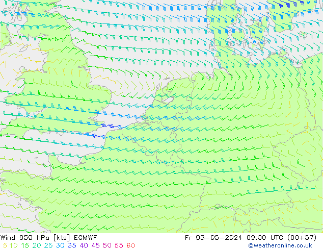 Wind 950 hPa ECMWF Pá 03.05.2024 09 UTC