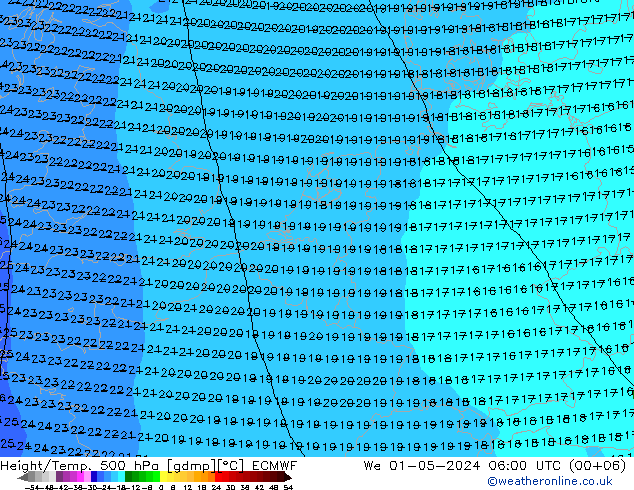 Z500/Rain (+SLP)/Z850 ECMWF Mi 01.05.2024 06 UTC