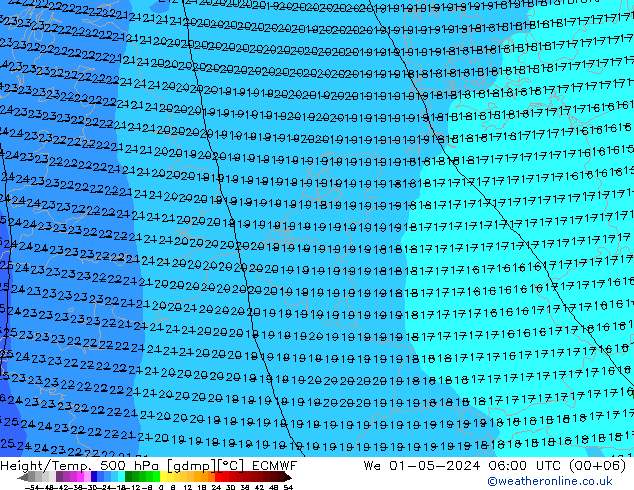 Z500/Rain (+SLP)/Z850 ECMWF śro. 01.05.2024 06 UTC