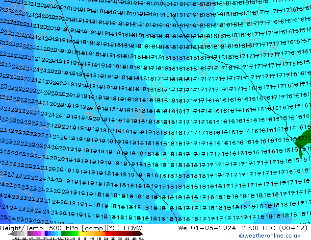 Z500/Rain (+SLP)/Z850 ECMWF śro. 01.05.2024 12 UTC