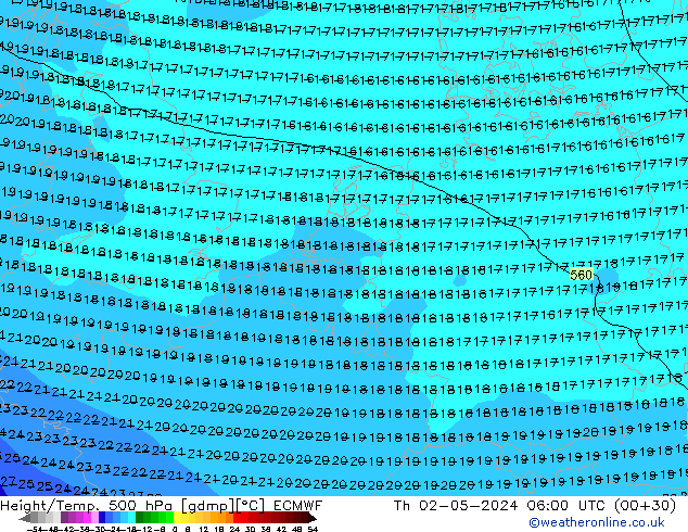 Z500/Rain (+SLP)/Z850 ECMWF Čt 02.05.2024 06 UTC