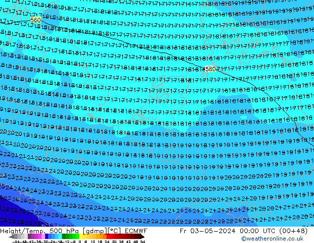 Height/Temp. 500 hPa ECMWF Fr 03.05.2024 00 UTC