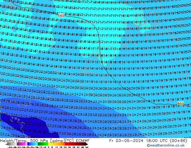 Height/Temp. 500 hPa ECMWF Fr 03.05.2024 18 UTC