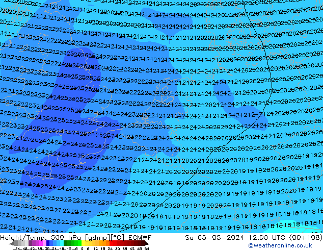 Z500/Rain (+SLP)/Z850 ECMWF nie. 05.05.2024 12 UTC