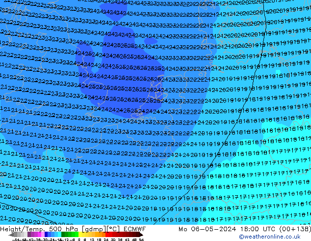 Z500/Rain (+SLP)/Z850 ECMWF Mo 06.05.2024 18 UTC