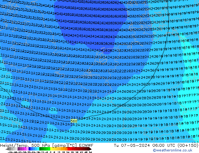 Z500/Yağmur (+YB)/Z850 ECMWF Sa 07.05.2024 06 UTC