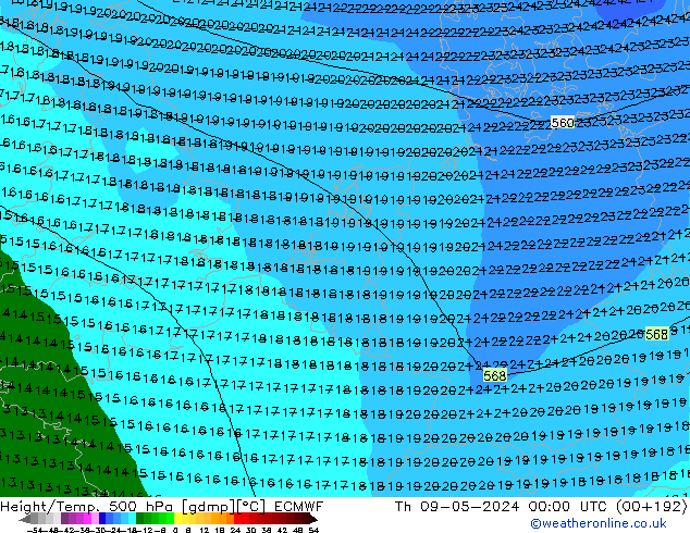 Z500/Rain (+SLP)/Z850 ECMWF jeu 09.05.2024 00 UTC