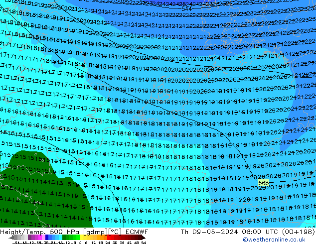 Height/Temp. 500 гПа ECMWF чт 09.05.2024 06 UTC