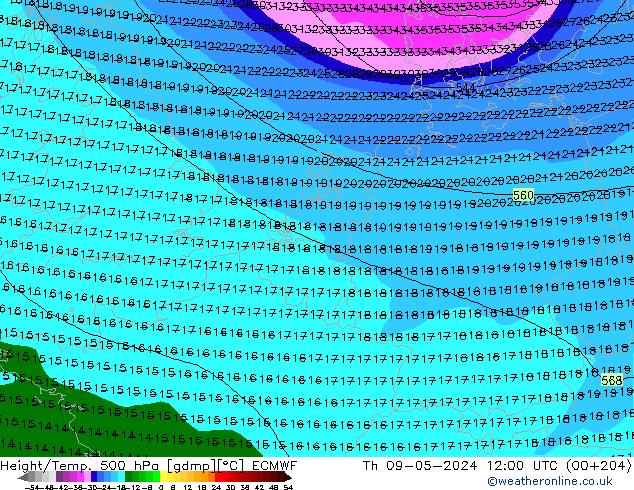 Z500/Rain (+SLP)/Z850 ECMWF Th 09.05.2024 12 UTC