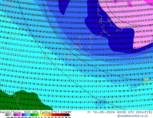 Height/Temp. 500 hPa ECMWF Sex 10.05.2024 00 UTC