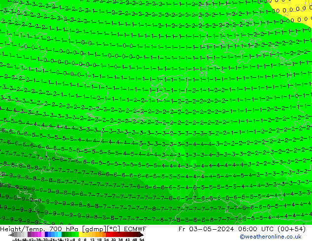 Height/Temp. 700 hPa ECMWF pt. 03.05.2024 06 UTC