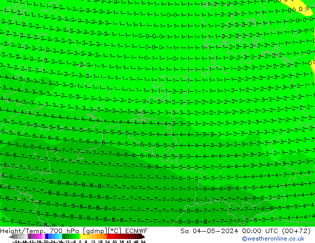 Height/Temp. 700 hPa ECMWF Sa 04.05.2024 00 UTC