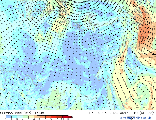 Surface wind (bft) ECMWF Sa 04.05.2024 00 UTC