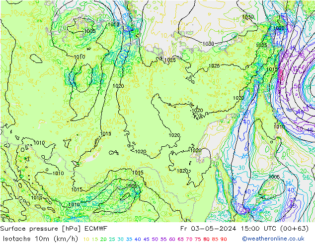 Isotachen (km/h) ECMWF Fr 03.05.2024 15 UTC