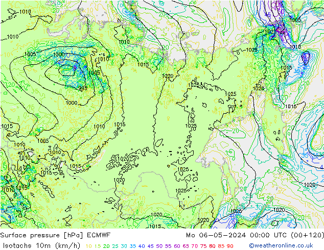 Isotachs (kph) ECMWF  06.05.2024 00 UTC