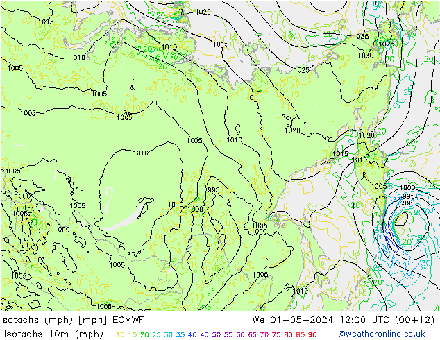 Isotachs (mph) ECMWF We 01.05.2024 12 UTC