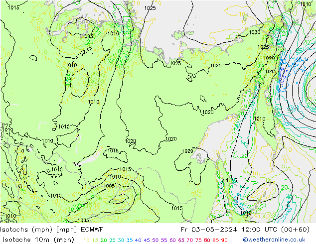 Isotachs (mph) ECMWF Pá 03.05.2024 12 UTC