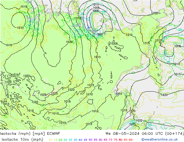 Isotachs (mph) ECMWF ср 08.05.2024 06 UTC