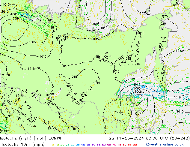 Isotaca (mph) ECMWF sáb 11.05.2024 00 UTC