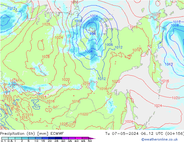 Z500/Rain (+SLP)/Z850 ECMWF Di 07.05.2024 12 UTC