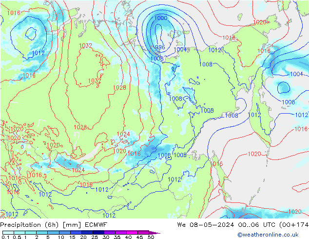 осадки (6h) ECMWF ср 08.05.2024 06 UTC