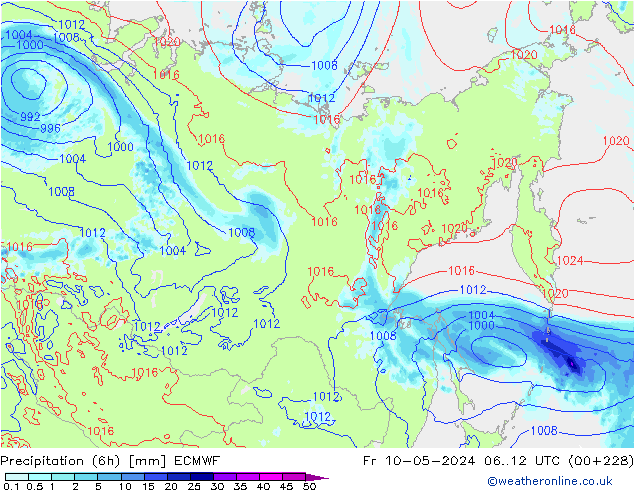 Z500/Rain (+SLP)/Z850 ECMWF Fr 10.05.2024 12 UTC