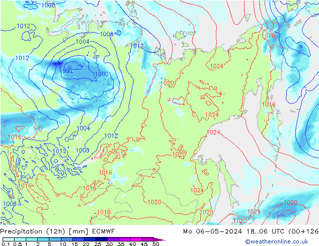 Precipitation (12h) ECMWF Mo 06.05.2024 06 UTC