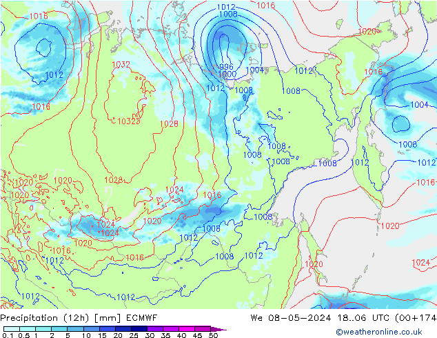 осадки (12h) ECMWF ср 08.05.2024 06 UTC