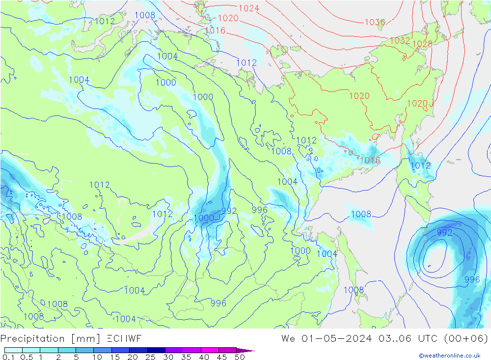 Srážky ECMWF St 01.05.2024 06 UTC