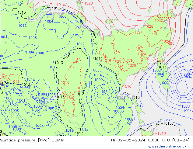 Surface pressure ECMWF Th 02.05.2024 00 UTC