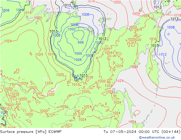 Surface pressure ECMWF Tu 07.05.2024 00 UTC