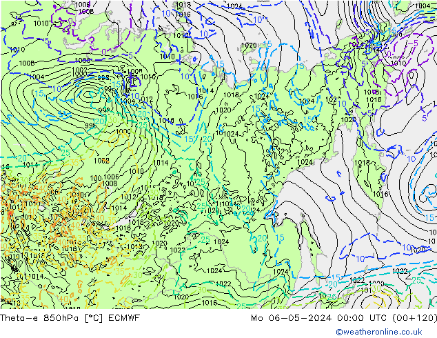 Theta-e 850hPa ECMWF Mo 06.05.2024 00 UTC