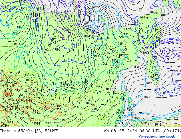 Theta-e 850hPa ECMWF mié 08.05.2024 06 UTC