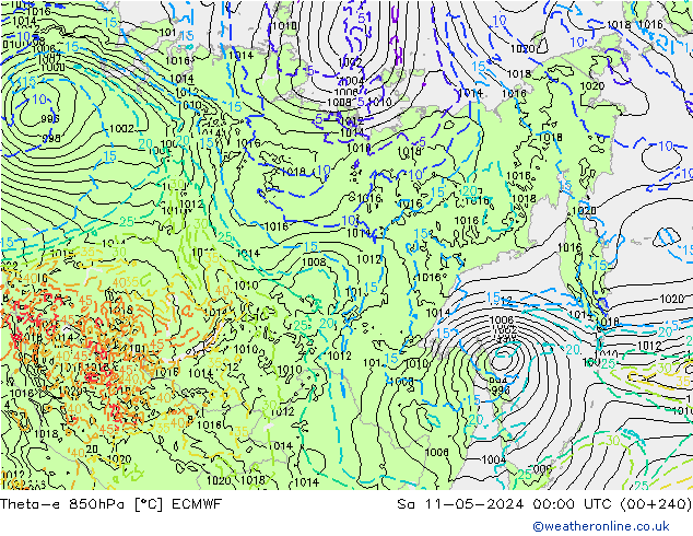 Theta-e 850hPa ECMWF sáb 11.05.2024 00 UTC