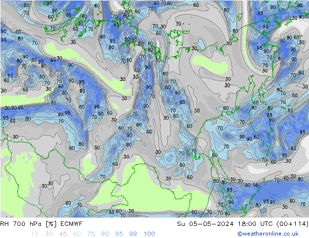 RH 700 hPa ECMWF Su 05.05.2024 18 UTC