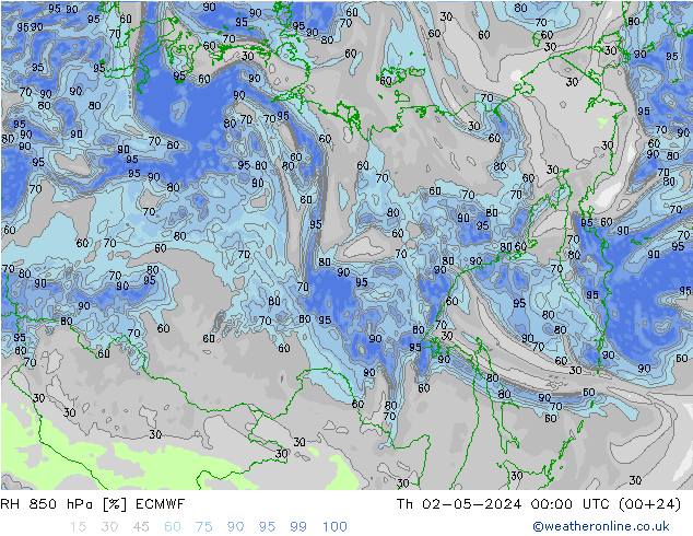 RH 850 hPa ECMWF Th 02.05.2024 00 UTC