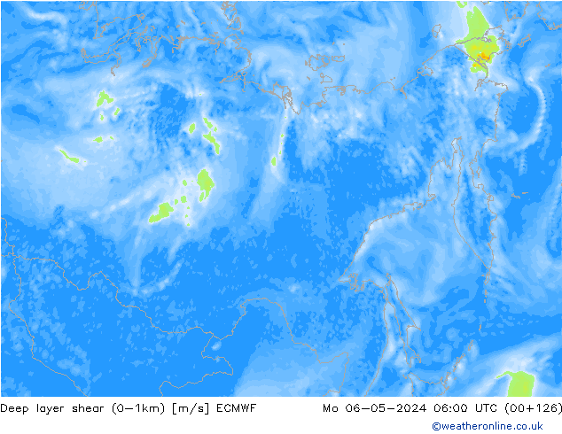 Deep layer shear (0-1km) ECMWF Mo 06.05.2024 06 UTC