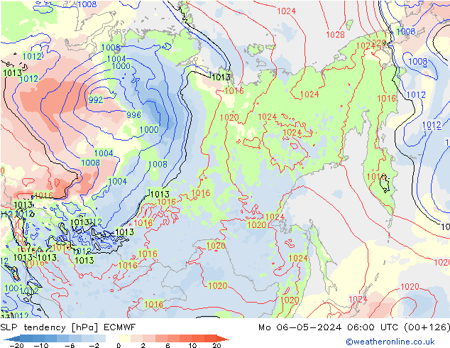 SLP tendency ECMWF Mo 06.05.2024 06 UTC