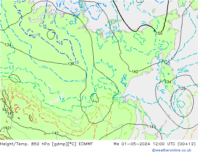 Z500/Rain (+SLP)/Z850 ECMWF We 01.05.2024 12 UTC