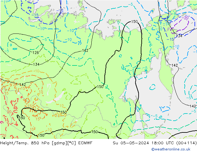 Z500/Rain (+SLP)/Z850 ECMWF Вс 05.05.2024 18 UTC