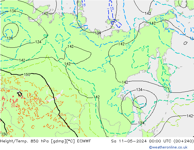 Geop./Temp. 850 hPa ECMWF sáb 11.05.2024 00 UTC