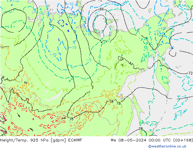 Height/Temp. 925 hPa ECMWF śro. 08.05.2024 00 UTC