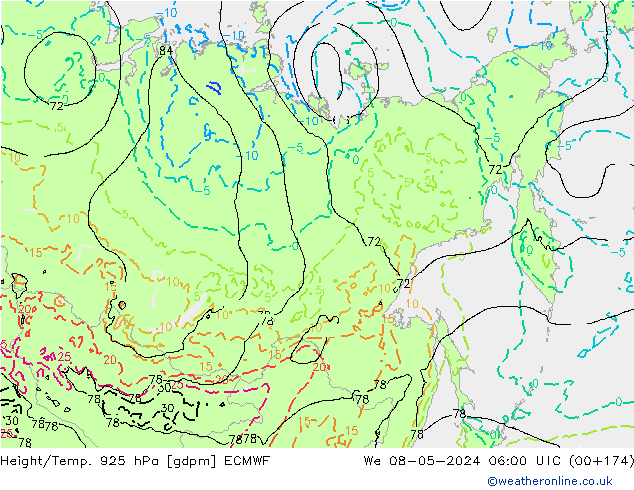 Height/Temp. 925 гПа ECMWF ср 08.05.2024 06 UTC