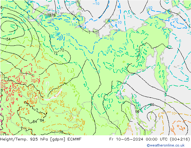 Hoogte/Temp. 925 hPa ECMWF vr 10.05.2024 00 UTC