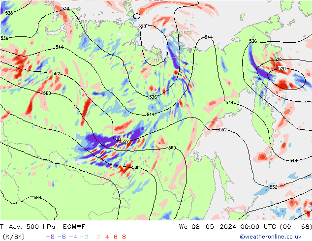 T-Adv. 500 hPa ECMWF śro. 08.05.2024 00 UTC