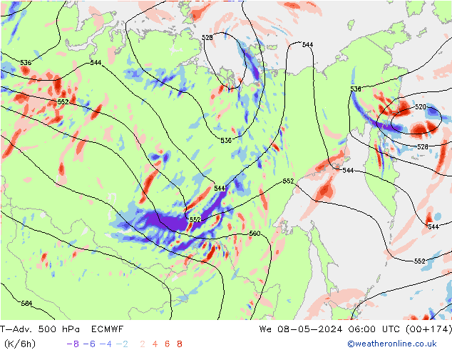 T-Adv. 500 гПа ECMWF ср 08.05.2024 06 UTC