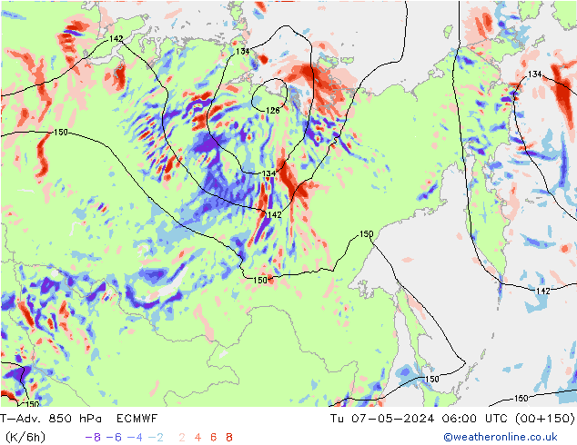 T-Adv. 850 hPa ECMWF Sa 07.05.2024 06 UTC