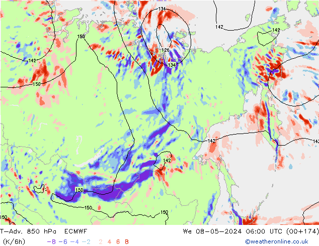 T-Adv. 850 гПа ECMWF ср 08.05.2024 06 UTC