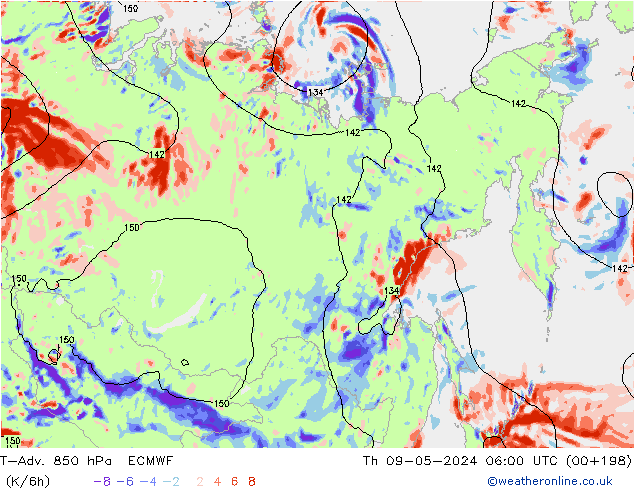 T-Adv. 850 hPa ECMWF Th 09.05.2024 06 UTC